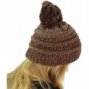 Skullies & Beanies Confetti Ombre Big Pom Pom Warm Chunky Soft Stretch Knit Beanie Hat - Brown - C512KAJYGTH $12.78