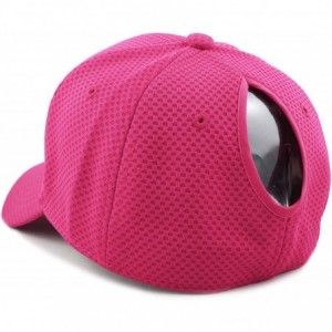 Baseball Caps Women High Bun Ponytail Hat Light Weight Stretch Fit Mesh Quick Dry Structured Cap - Hot Pink - C818I6QLMU7 $12.39