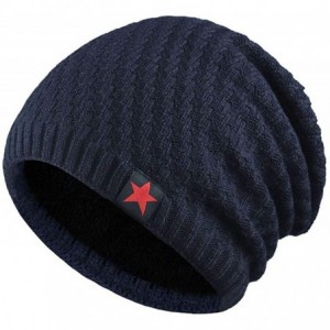 Skullies & Beanies Men Winter Skull Cap Beanie Large Knit Hat with Thick Fleece Lined Daily - N - Navy Blue - C518ZGSDYU0 $29.48