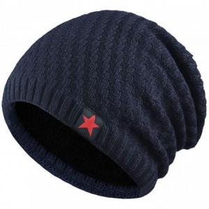 Skullies & Beanies Men Winter Skull Cap Beanie Large Knit Hat with Thick Fleece Lined Daily - N - Navy Blue - C518ZGSDYU0 $11.94