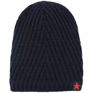 Skullies & Beanies Men Winter Skull Cap Beanie Large Knit Hat with Thick Fleece Lined Daily - N - Navy Blue - C518ZGSDYU0 $11.94
