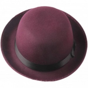 Fedoras Retro Hard Felt Women Men Fold Brim Billycock Round Top Crown Bowler Derby Hat (Size-57cm) - Khaki - CZ18MDOWMTQ $38.91