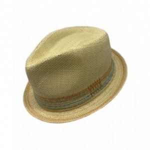 Fedoras Men Women Unisex Cool Summer Straw Upbrim Roll Up Fedora Hat Cap - Tan - C218RM4UODS $16.80