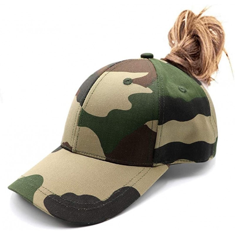 Baseball Caps Ponytail High Buns Ponycaps Baseball Adjustable - Cotton Camouflage Green - CV18GQOZCSK $15.07