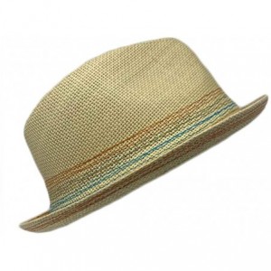 Fedoras Men Women Unisex Cool Summer Straw Upbrim Roll Up Fedora Hat Cap - Tan - C218RM4UODS $16.80