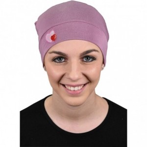 Skullies & Beanies Womens Soft Sleep Cap Comfy Cancer Hat with Hearts Applique - Rose - CS189SU28E6 $20.79