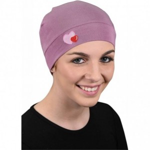 Skullies & Beanies Womens Soft Sleep Cap Comfy Cancer Hat with Hearts Applique - Rose - CS189SU28E6 $20.79