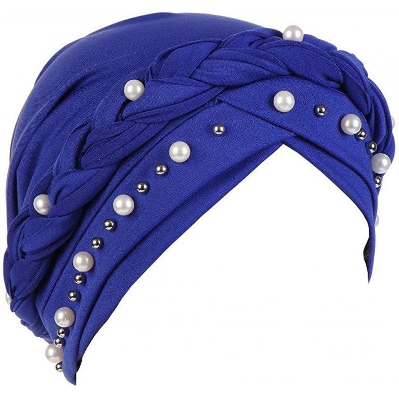 Skullies & Beanies Women Beading India Hat Muslim Ruffle Cancer Chemo Beanie Turban Wrap Cap Summer Best 2019 New - Blue - C3...