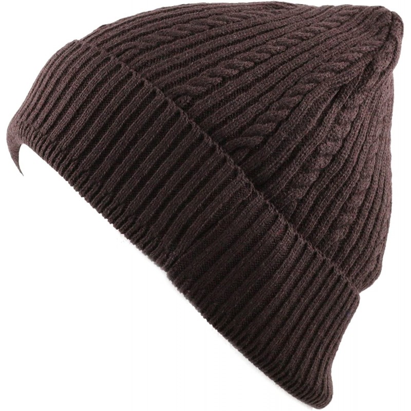 Skullies & Beanies Twisted Cable Classic Winter Beanie Hat - Brown - C1126Z8TFL7 $7.92