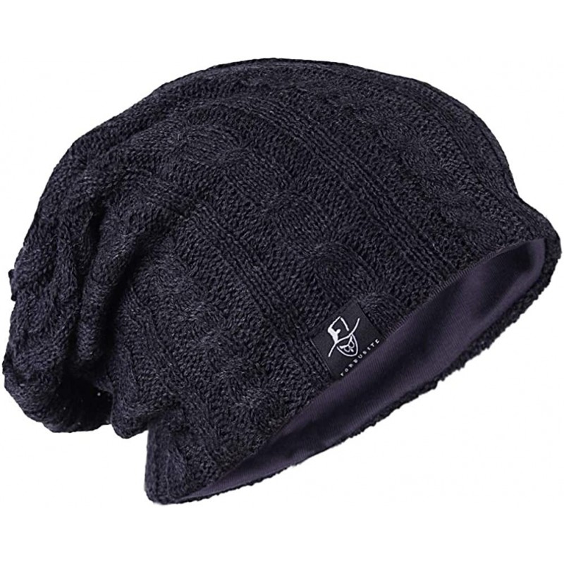 Skullies & Beanies Mens Slouchy Long Beanie Knit Cap for Summer Winter- Oversize - Charcoal-cable - CK18ZSR62XE $22.70