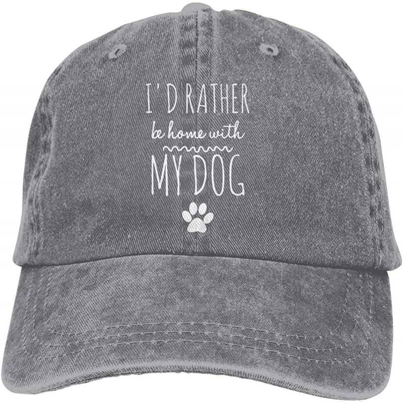 Baseball Caps Men's/Women's I'd Rather Be Home with My Dog Yarn-Dyed Denim Baseball Cap Adjustable Dad Hat - Gray - C018OR030...
