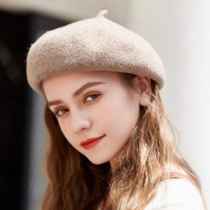 Berets Women Beret French Style Barret Hat Solid Color Wool Warm Hat - Khaki - CU18Z0YUL3Q $9.76