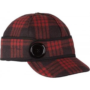 Newsboy Caps Button Up Cap - Decorative Wool Hat with Earflap - Black/Red Tartan - CW12O8Q4NUR $73.87