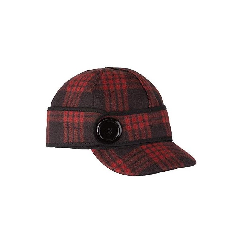 Newsboy Caps Button Up Cap - Decorative Wool Hat with Earflap - Black/Red Tartan - CW12O8Q4NUR $34.02