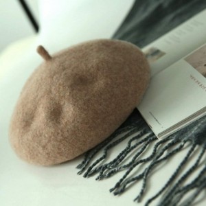 Berets Women Beret French Style Barret Hat Solid Color Wool Warm Hat - Khaki - CU18Z0YUL3Q $9.76