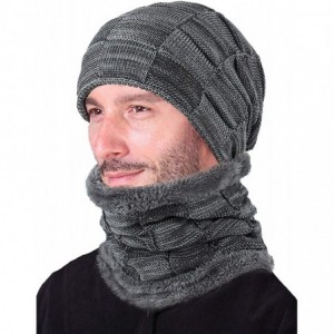 Skullies & Beanies Winter Beanie Hat Scarf Set Warm Thick Knit Hat Skull Cap for Men Women - Grey - C218M7CSANC $18.49