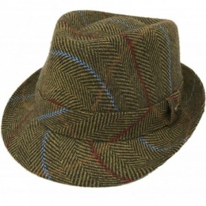 Fedoras Men's Classic Wool Herringbone Plaid Winter Fall Derby Fedora Trilby Hat - Khaki - CN18YSY8C5S $36.22