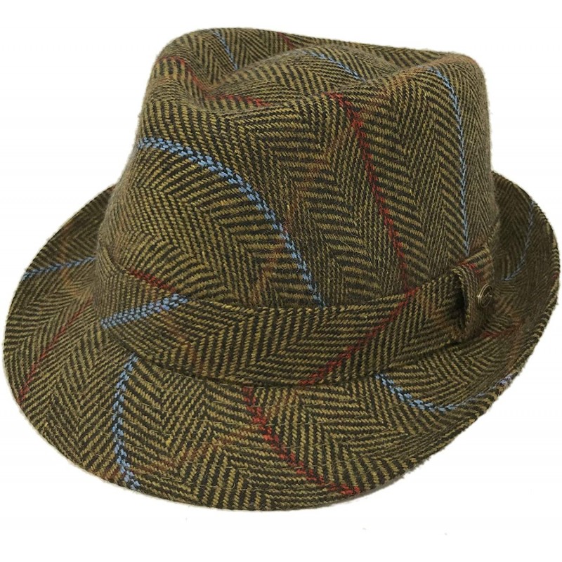 Fedoras Men's Classic Wool Herringbone Plaid Winter Fall Derby Fedora Trilby Hat - Khaki - CN18YSY8C5S $21.09