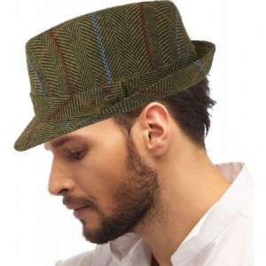 Fedoras Men's Classic Wool Herringbone Plaid Winter Fall Derby Fedora Trilby Hat - Khaki - CN18YSY8C5S $21.09