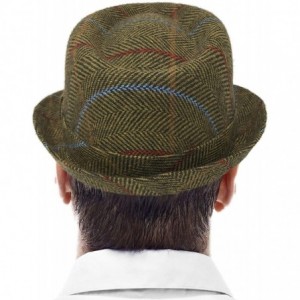 Fedoras Men's Classic Wool Herringbone Plaid Winter Fall Derby Fedora Trilby Hat - Khaki - CN18YSY8C5S $21.09