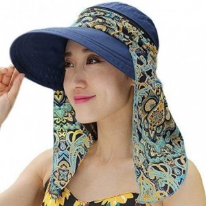 Sun Hats Ladies Summer Beach Cotton Big Brim Foldable Sun Floppy Sunblock Hat Hats Visor - Navy - C012E5MMVIT $10.55