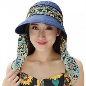 Sun Hats Ladies Summer Beach Cotton Big Brim Foldable Sun Floppy Sunblock Hat Hats Visor - Navy - C012E5MMVIT $10.55
