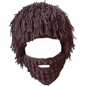Skullies & Beanies Mens Boy Funny Wig Beard Hats Mad Caveman Winter Wool Knit Warm Hat Beanies - Brown - CS186DI9TC5 $15.90