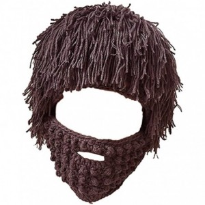 Skullies & Beanies Mens Boy Funny Wig Beard Hats Mad Caveman Winter Wool Knit Warm Hat Beanies - Brown - CS186DI9TC5 $15.90