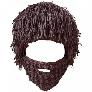 Skullies & Beanies Mens Boy Funny Wig Beard Hats Mad Caveman Winter Wool Knit Warm Hat Beanies - Brown - CS186DI9TC5 $15.90