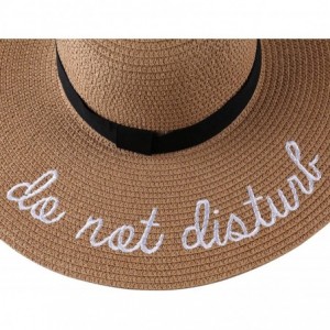 Sun Hats Embroidery Large Floppy Wide Brim Straw Foldable Beach Sun Hat Caps - Tan - C218322XE9L $10.90