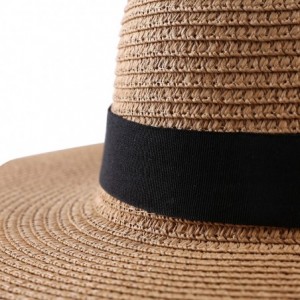 Sun Hats Embroidery Large Floppy Wide Brim Straw Foldable Beach Sun Hat Caps - Tan - C218322XE9L $10.90