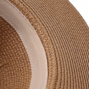 Sun Hats Embroidery Large Floppy Wide Brim Straw Foldable Beach Sun Hat Caps - Tan - C218322XE9L $10.90