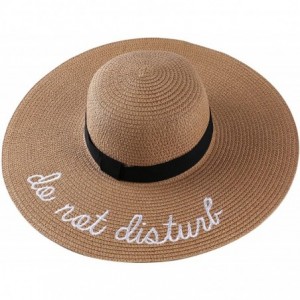 Sun Hats Embroidery Large Floppy Wide Brim Straw Foldable Beach Sun Hat Caps - Tan - C218322XE9L $10.90