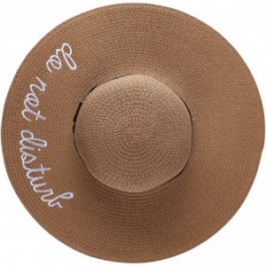 Sun Hats Embroidery Large Floppy Wide Brim Straw Foldable Beach Sun Hat Caps - Tan - C218322XE9L $10.90