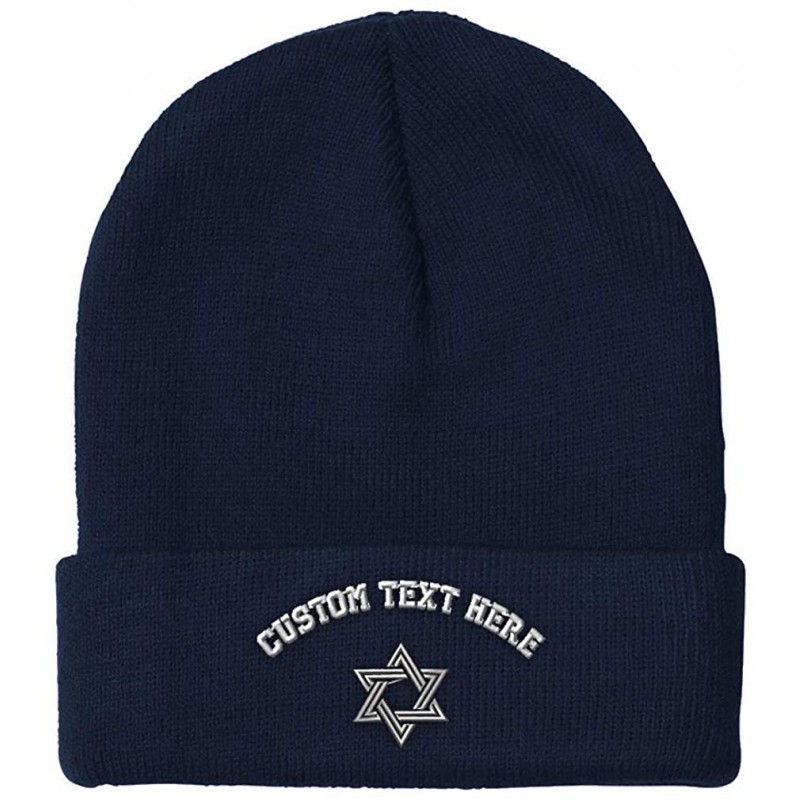 Skullies & Beanies Custom Beanie for Men & Women Star of David Silver Embroidery Skull Cap Hat - Navy - CP18ZS3ETYS $17.80