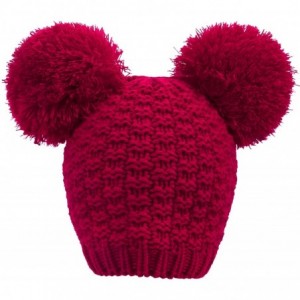 Skullies & Beanies Womens Winter Thick Cable Knit Beanie Hat with Faux Fur Pompom Ears - Z_burgundy Beanie - CQ18HT4QG3Z $11.54