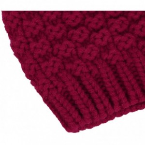 Skullies & Beanies Womens Winter Thick Cable Knit Beanie Hat with Faux Fur Pompom Ears - Z_burgundy Beanie - CQ18HT4QG3Z $11.54