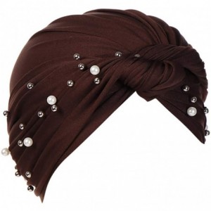 Bomber Hats Women Muslim Turban Pearl Hat Bonnet Hijab Headscarf Islamic Chemo Cap - Coffee - CQ18RAYEH4S $17.18