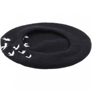 Berets Pattern Embroidered Embroidery Vintage - Black - CD18OMCUWH6 $12.96