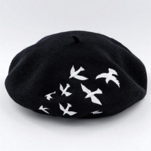 Berets Pattern Embroidered Embroidery Vintage - Black - CD18OMCUWH6 $12.96