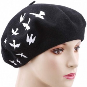 Berets Pattern Embroidered Embroidery Vintage - Black - CD18OMCUWH6 $12.96