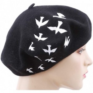 Berets Pattern Embroidered Embroidery Vintage - Black - CD18OMCUWH6 $12.96