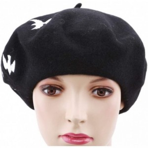 Berets Pattern Embroidered Embroidery Vintage - Black - CD18OMCUWH6 $12.96