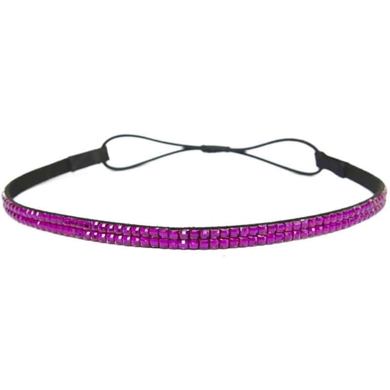 Headbands Two Row Rhinestone Elastic Stretch Headband Accessory - Magenta Thin Headband - CP11DDJYXPF $8.80