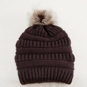 Skullies & Beanies Sale!Women Winter Warm Crochet Knit Faux Fur Pom Pom Beanie Hat Cap hat for women winter fashion - Coffee ...
