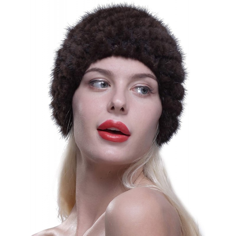 Skullies & Beanies Women's Fur Hat Real Mink Fur Knit Beanie Cap Multicolor - Coffee - CP12N0F2G85 $39.90
