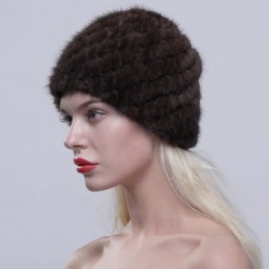 Skullies & Beanies Women's Fur Hat Real Mink Fur Knit Beanie Cap Multicolor - Coffee - CP12N0F2G85 $39.90