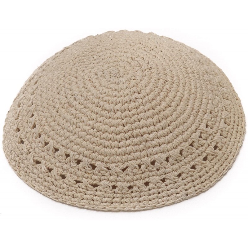 Skullies & Beanies Classic Knitted 18cm Brown/Beige Cotton Kippah Jewish Traditional Yarmulke - CI11KXWGMLN $11.18