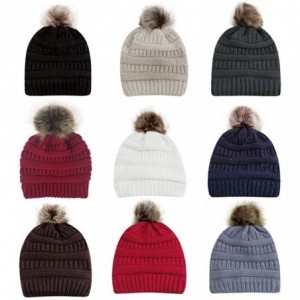 Skullies & Beanies Sale!Women Winter Warm Crochet Knit Faux Fur Pom Pom Beanie Hat Cap hat for women winter fashion - Coffee ...