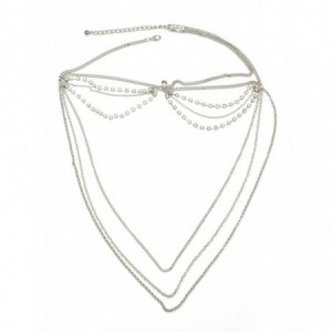 Headbands Women's Bohemian Fashion Head Chain Jewelry - 2 Draping Rhinestone Strand w/ 3 Cascade Neck-Length-Silver-Tone - CB...